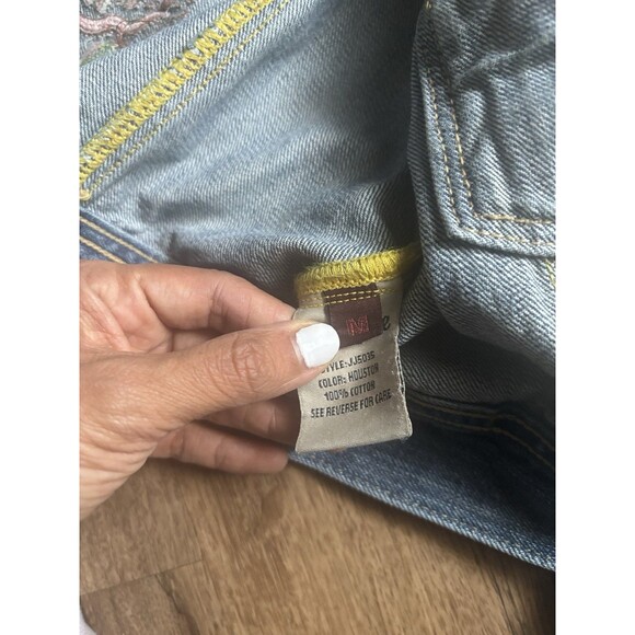 MISS ME EMBROIDERY FLORAL SEXY CROP DESIGN CUTE COACHELLA DENIM JACKET M - Picture 3 of 8